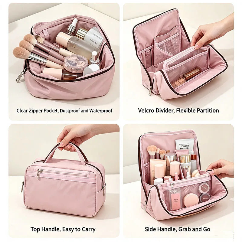 Standing Travel Makeup Brush Bag – Large Capacity Cosmetic Organizer