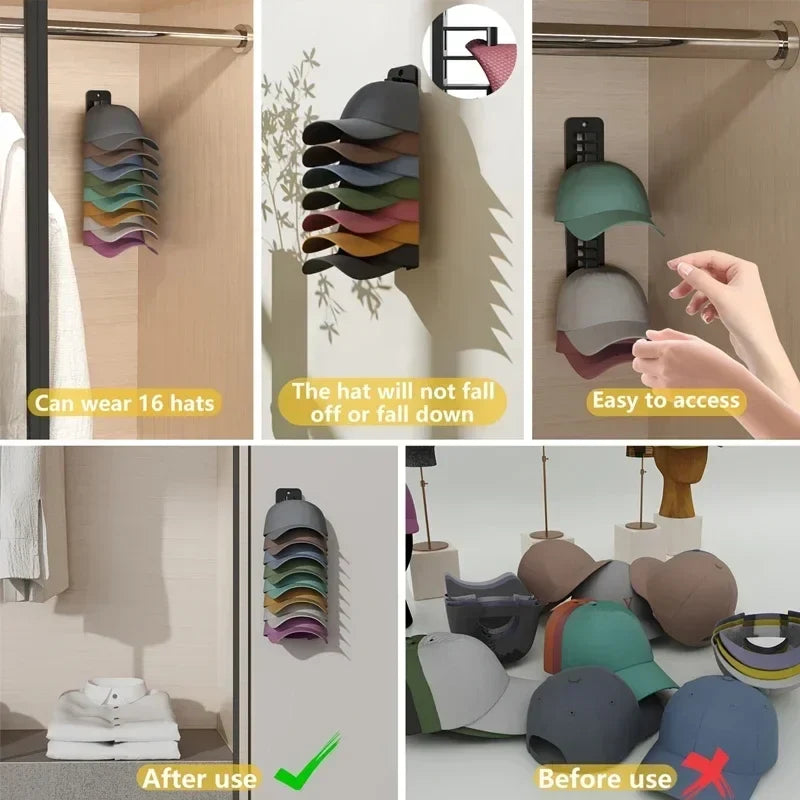 Wall Mounted Baseball Cap Rack – Hat Organizer for Door & Wall