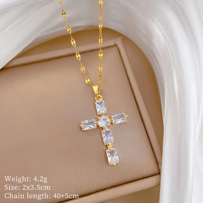 Women's Gold Cross Pendant Necklace – Stainless Steel Choker