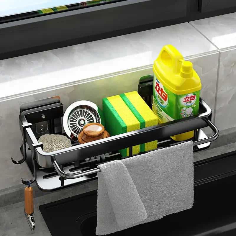 Space Aluminum Sink Organizer Rack – Sponge & Towel Holder