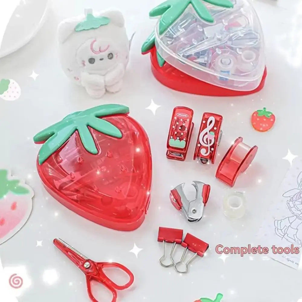 9-Piece Mini Strawberry Stapler & Puncher Stationery Set