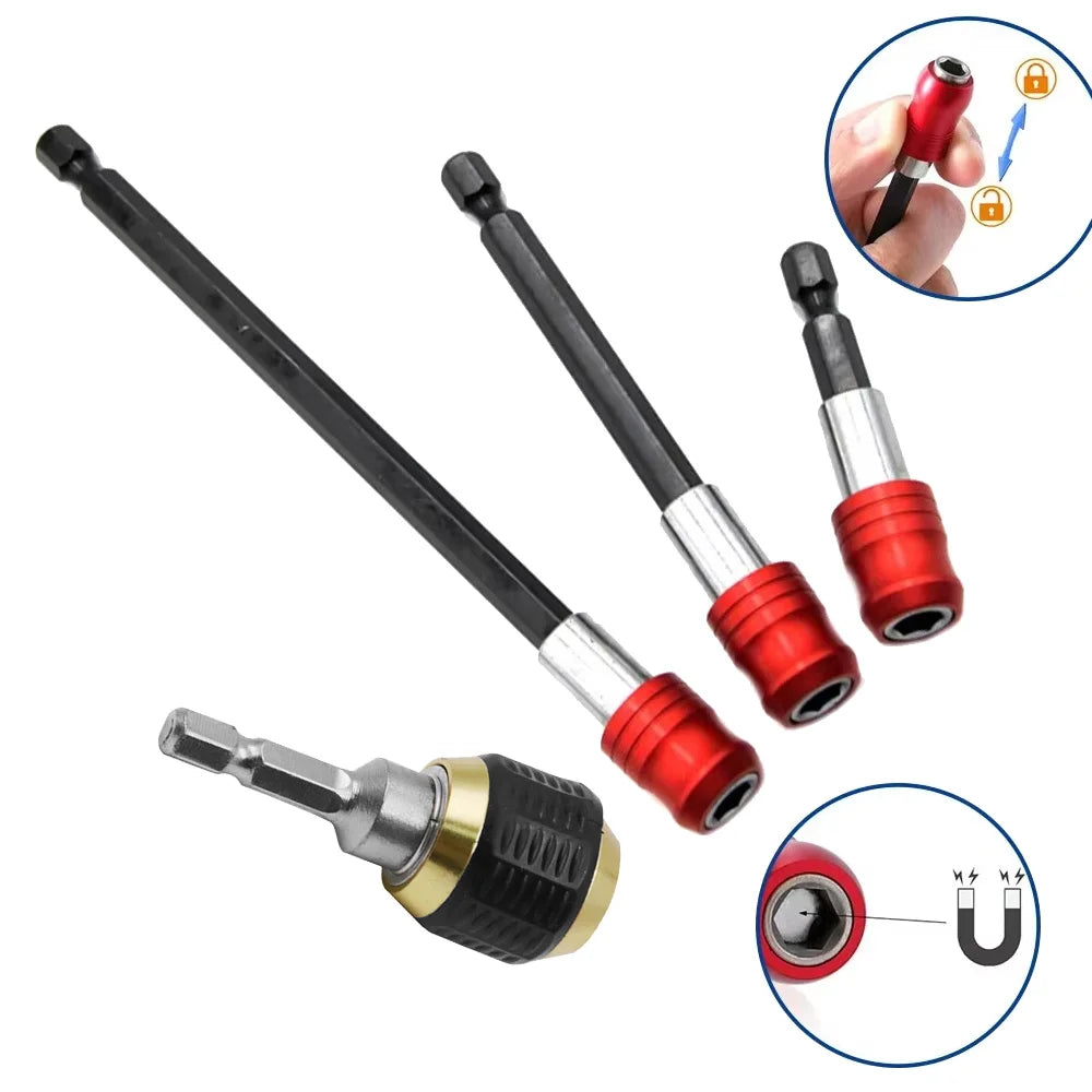 4-Pc Hex Shank Quick-Release Self-Locking Drill Extension Bar