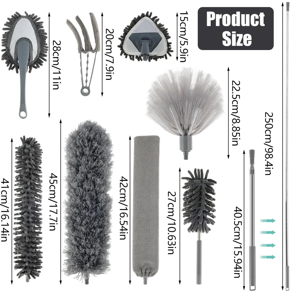 Telescopic Microfiber Duster Set – 40–250cm, 3 Heads