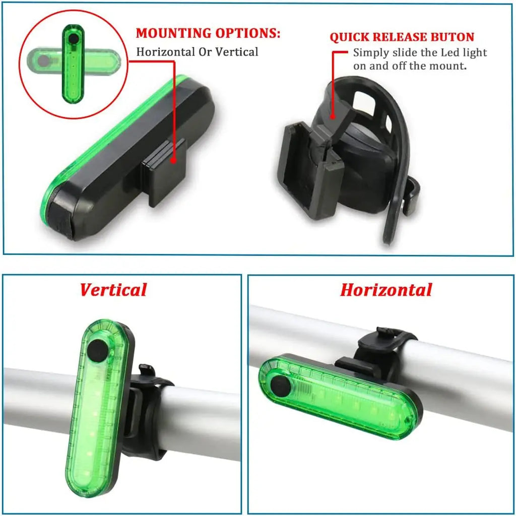 BUCKLOS Rechargeable LED Bicycle Rear Light – Red/Green/White