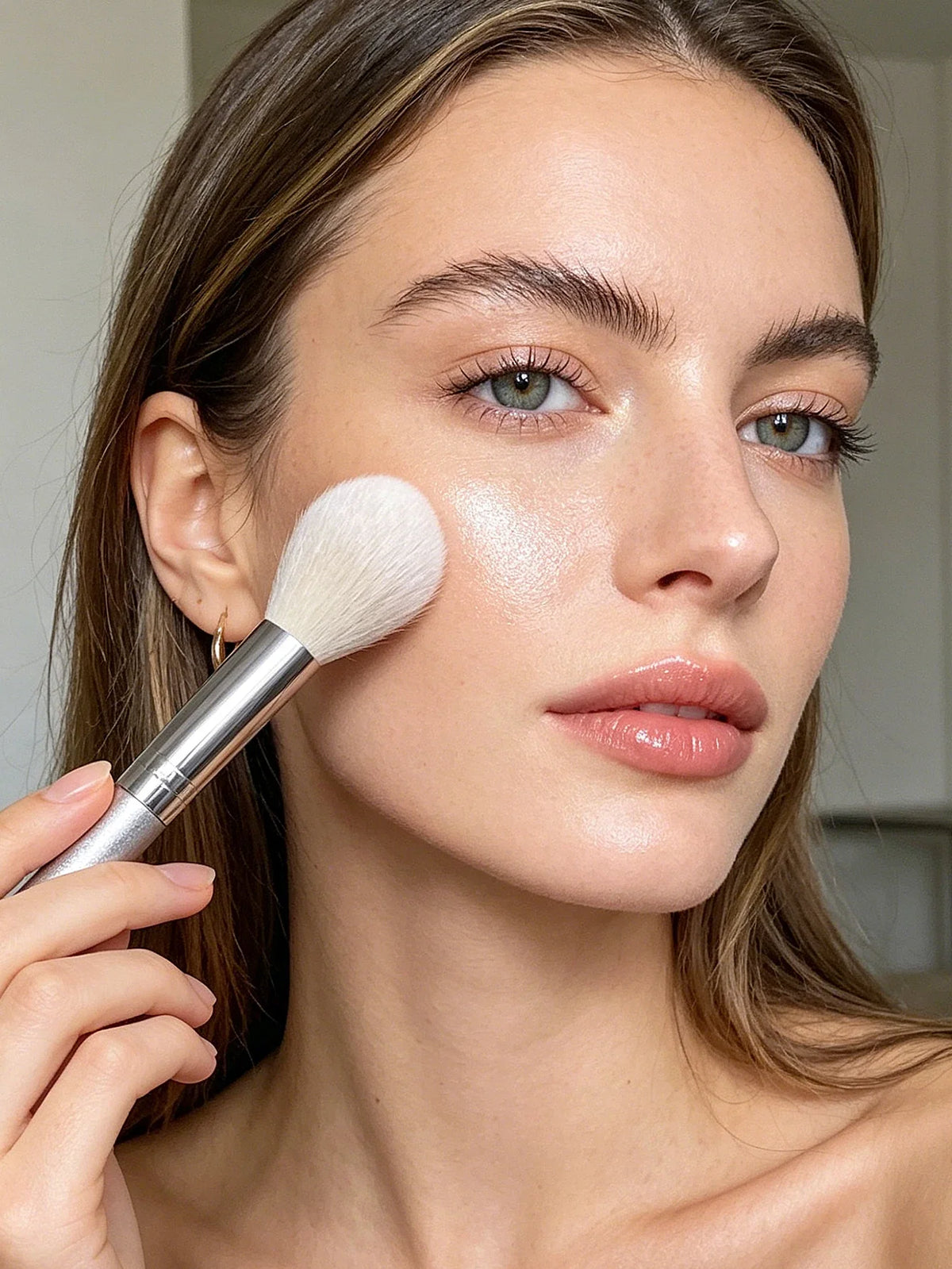 Blush & Highlight Makeup Brush – Soft Fiber, Wooden Handle