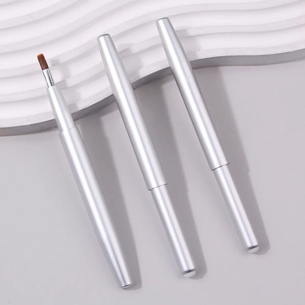 3-Pack Retractable Lip Brush Set | Silver Metal Travel Makeup