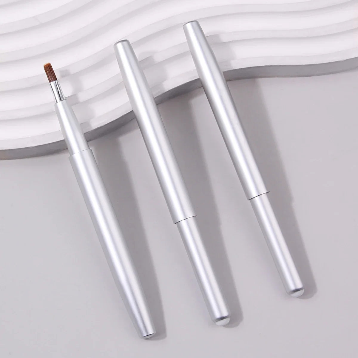 3-Pack Retractable Lip Brush Set | Silver Metal Travel Makeup