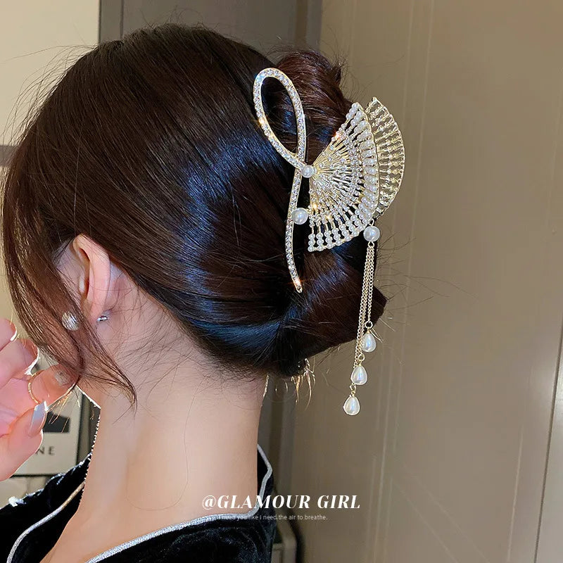 Snake Crystal Tassel Hair Claw Clips – Geometric Metal Women