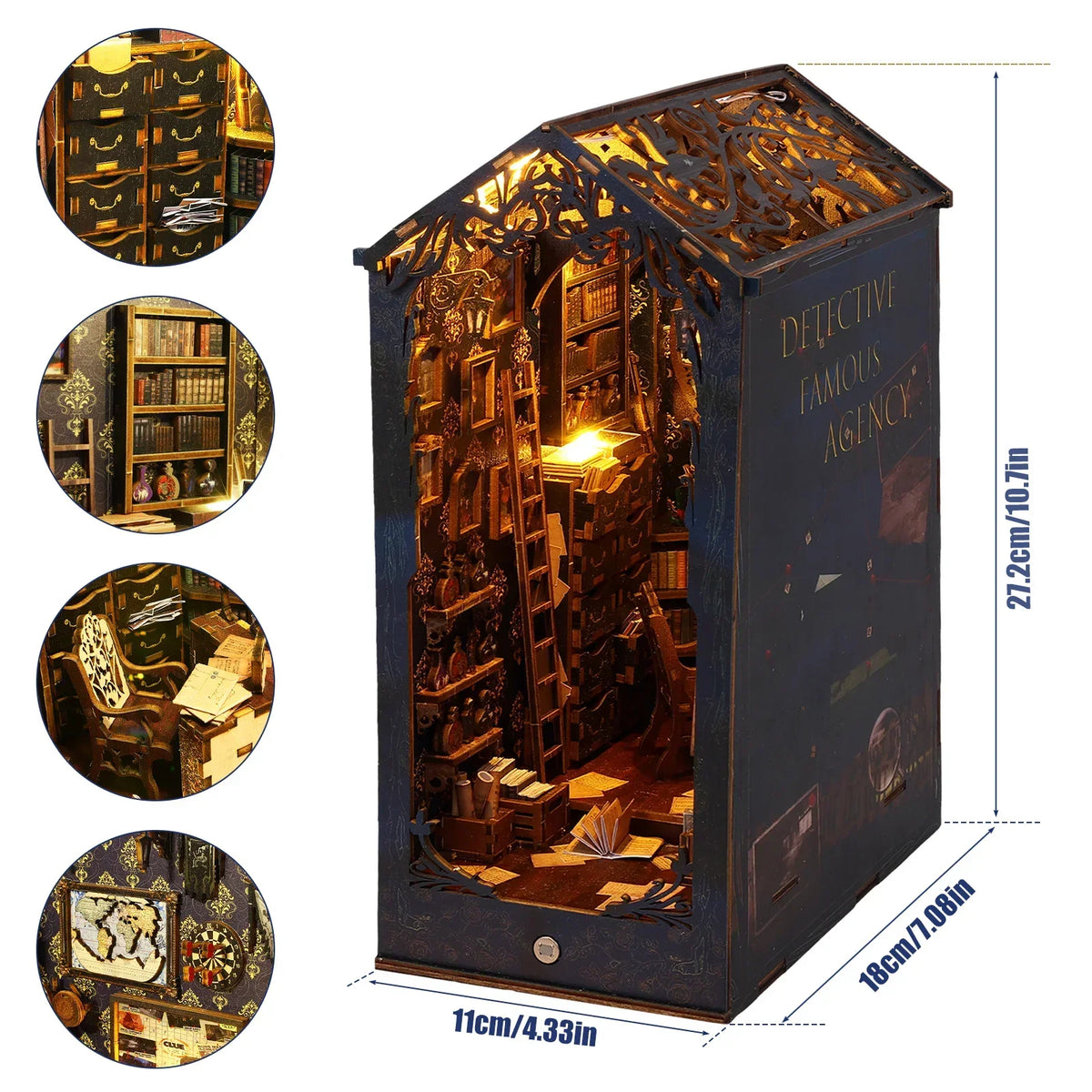 DIY Book Nook Kit 3D Wooden Puzzle with LED Light | Miniature