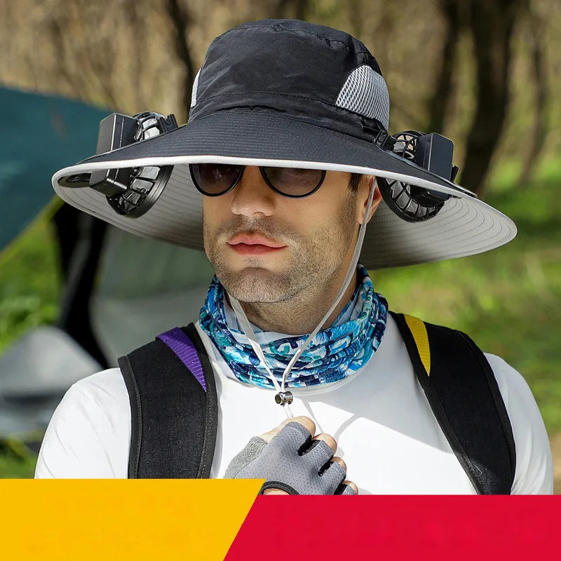 UV Protection Wide Brim Fan Hat – USB Rechargeable Cooling