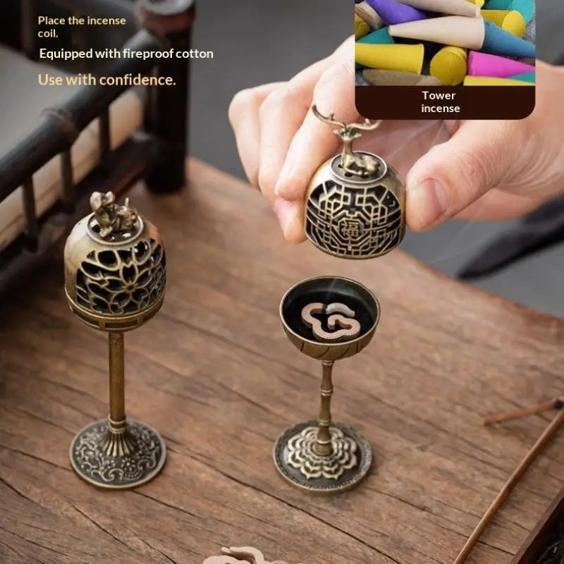 Alloy Hollow Deer Crane Incense Burner – High-Foot Décor Censer