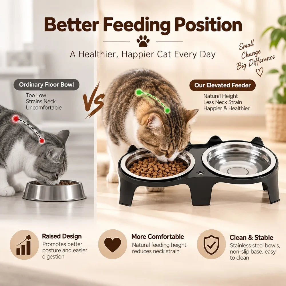 Stainless Steel Anti-Tip Pet Bowl for Cats & Small Dogs