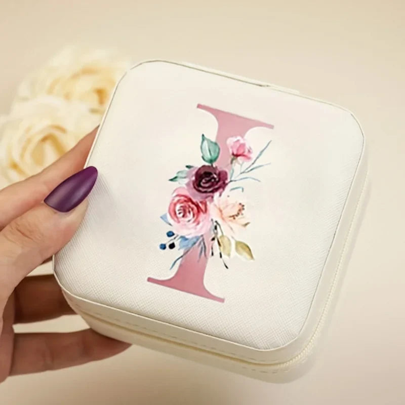 White Floral PU Leather Jewelry Box – A-Z Ring & Earring Organizer