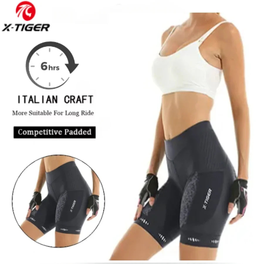 X-TIGER Women's 5D Padded Cycling Bib Shorts | Side Pockets