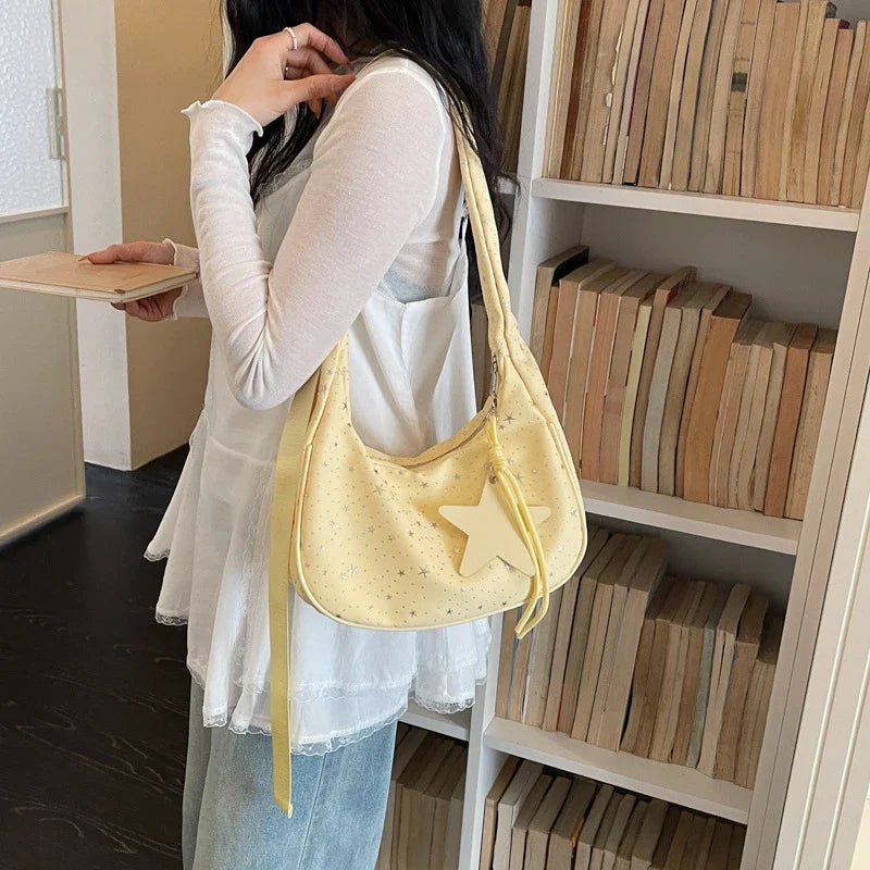 Pleated Tote Crossbody Bag – Women's Star Shoulder Handbag