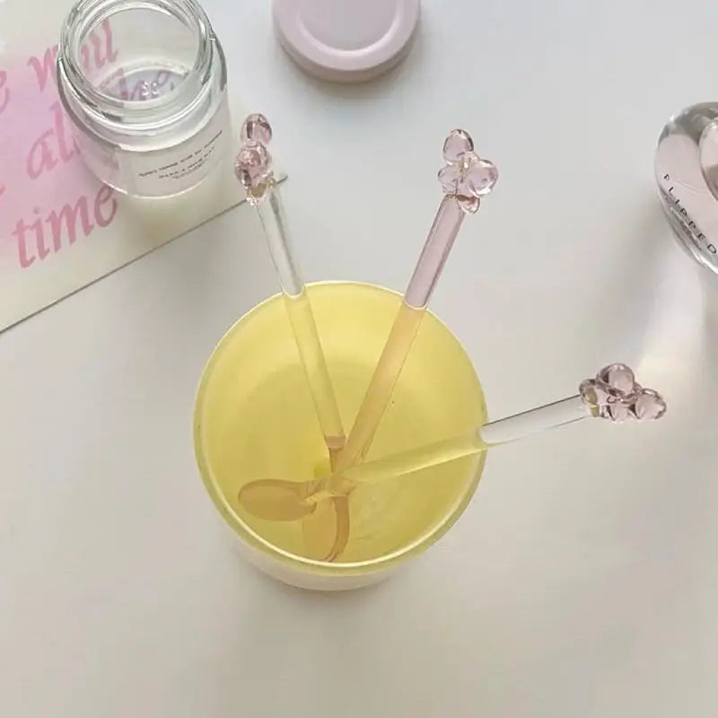 Pink Bow Glass Coffee Spoon – Long Handle Stirring Teaspoon