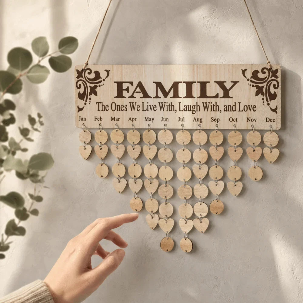 Wooden Family Birthday Calendar – Wall Mounted Customizable Tags