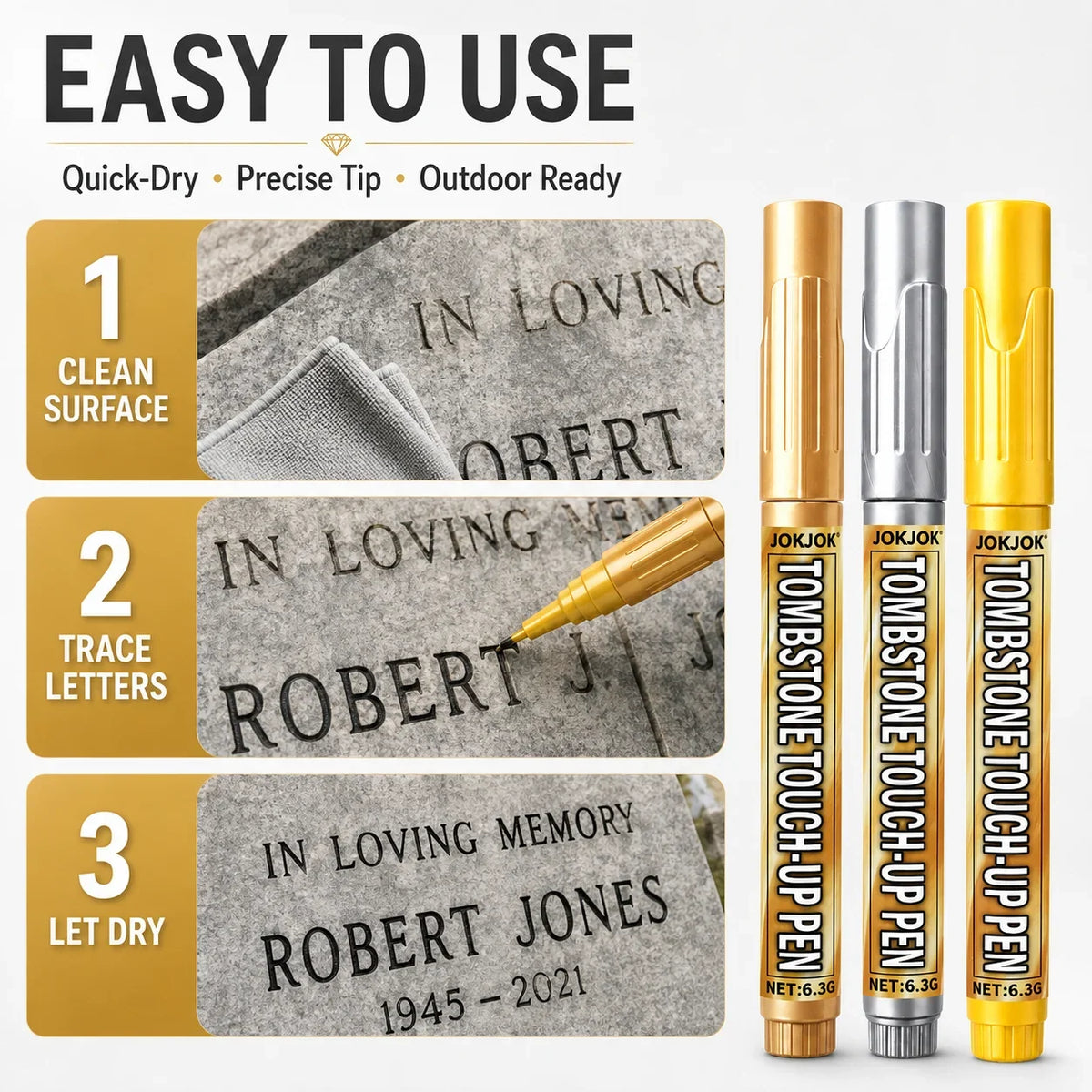 Tombstone Marker Pen – Gold, Silver & Copper for Granite Stone