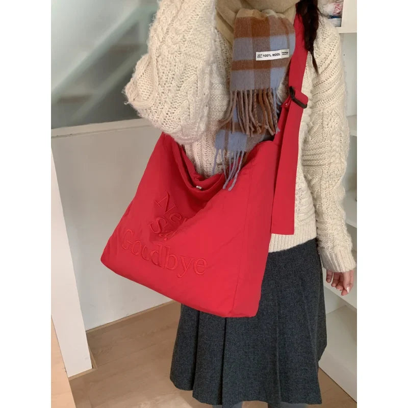Korean Embroidered Nylon Tote Bag – Large Capacity Women's Bag