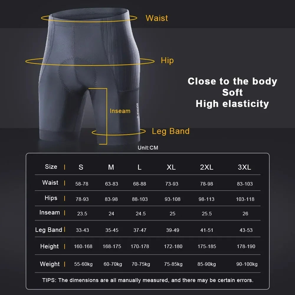 X-TIGER Men's Padded Cycling Shorts – MTB Road Bike Lycra