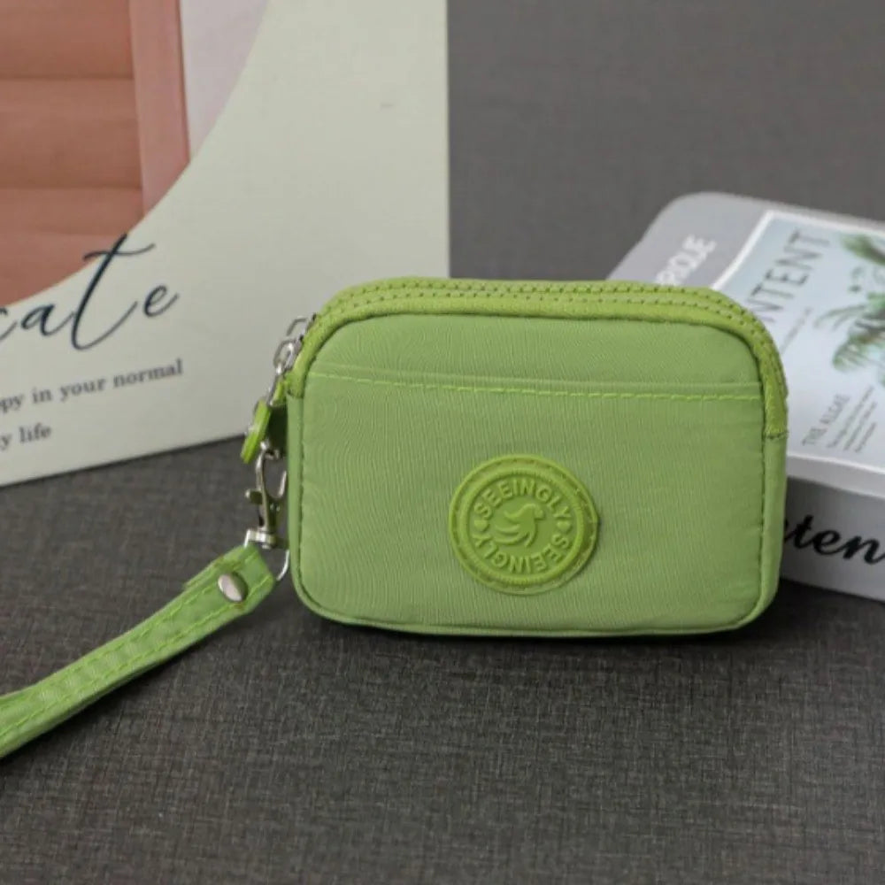 Women's Waterproof Nylon Coin Purse with Lanyard & Zipper