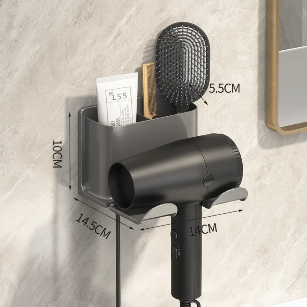 Wall Mounted Hair Dryer Holder with Organizer Compartments
