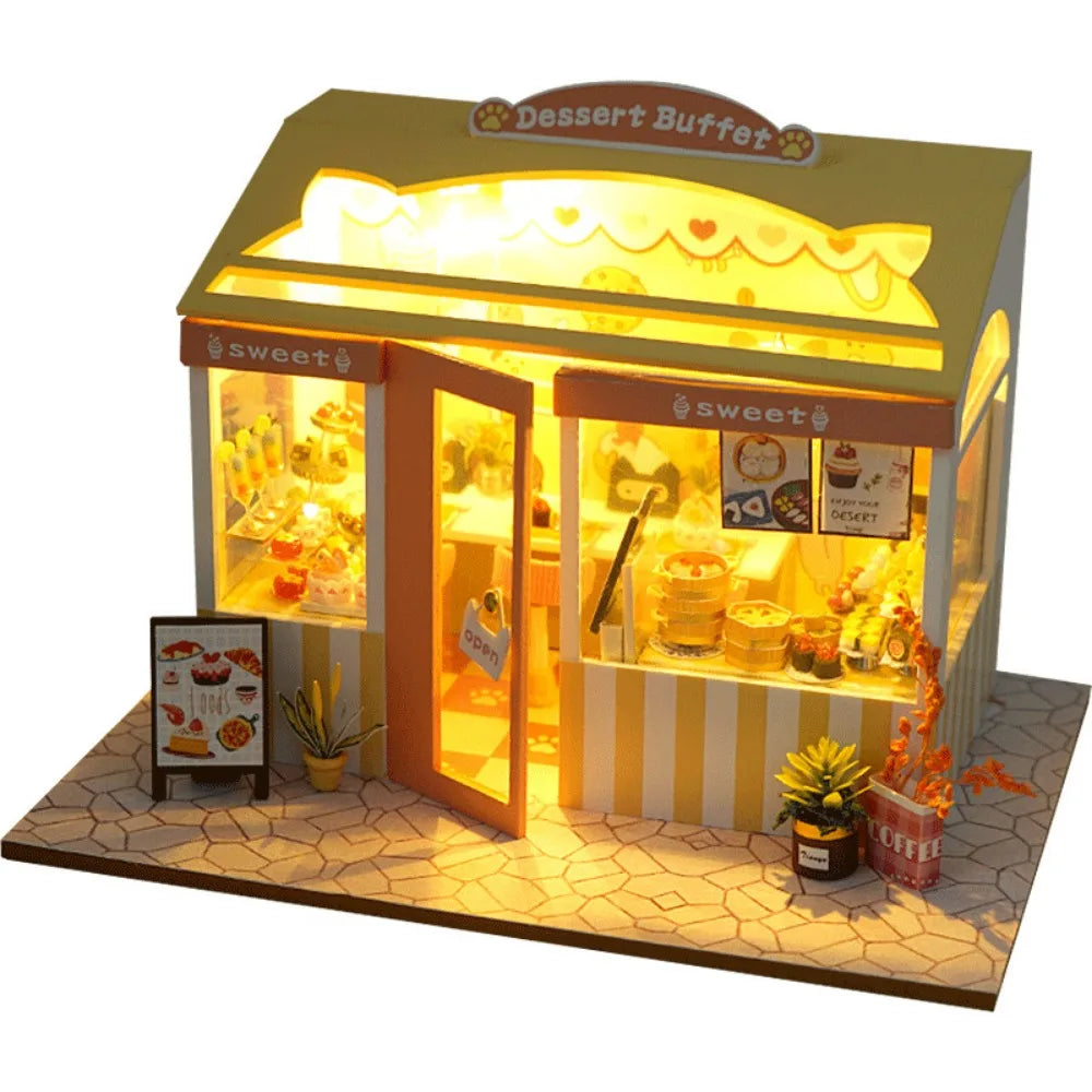 Japanese Sushi Shop Wood Miniature House DIY Kit with Lights