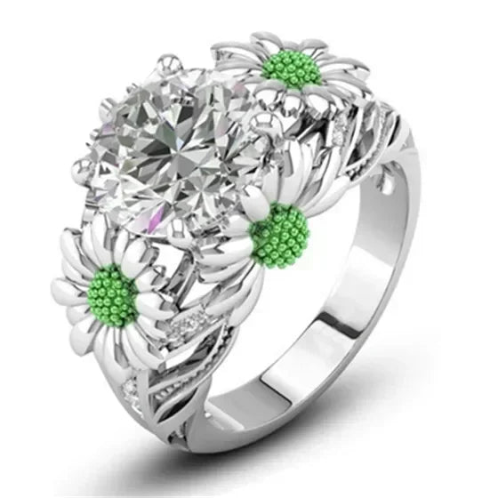 Women's Daisy Charm Silver-Plated Ring | Sizes 6–10