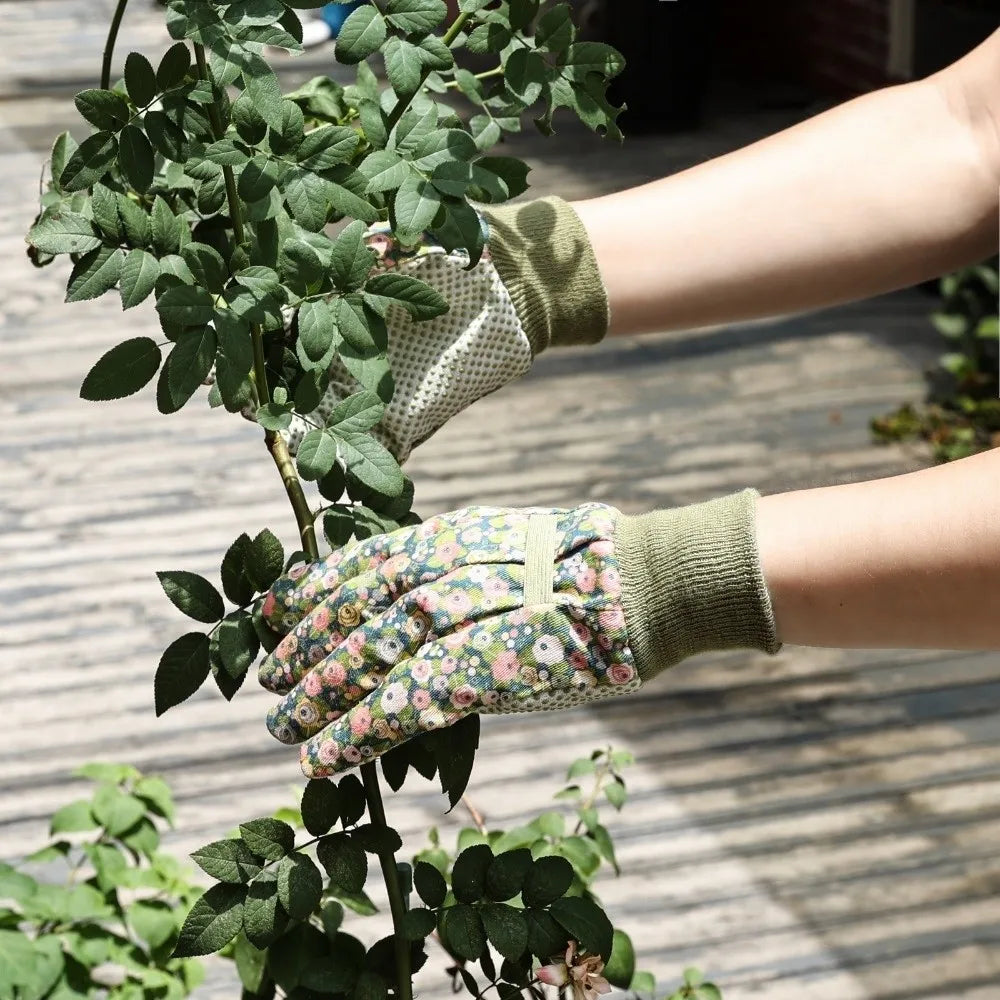 Thorn Proof Floral Gardening Gloves – Breathable Canvas Yard Work