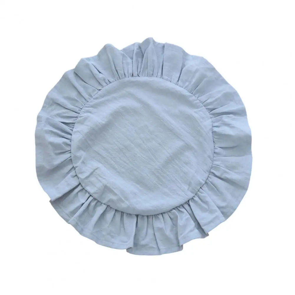 Rustic Round Placemat Ruffled Trim Washed Cotton Table Mat 15"