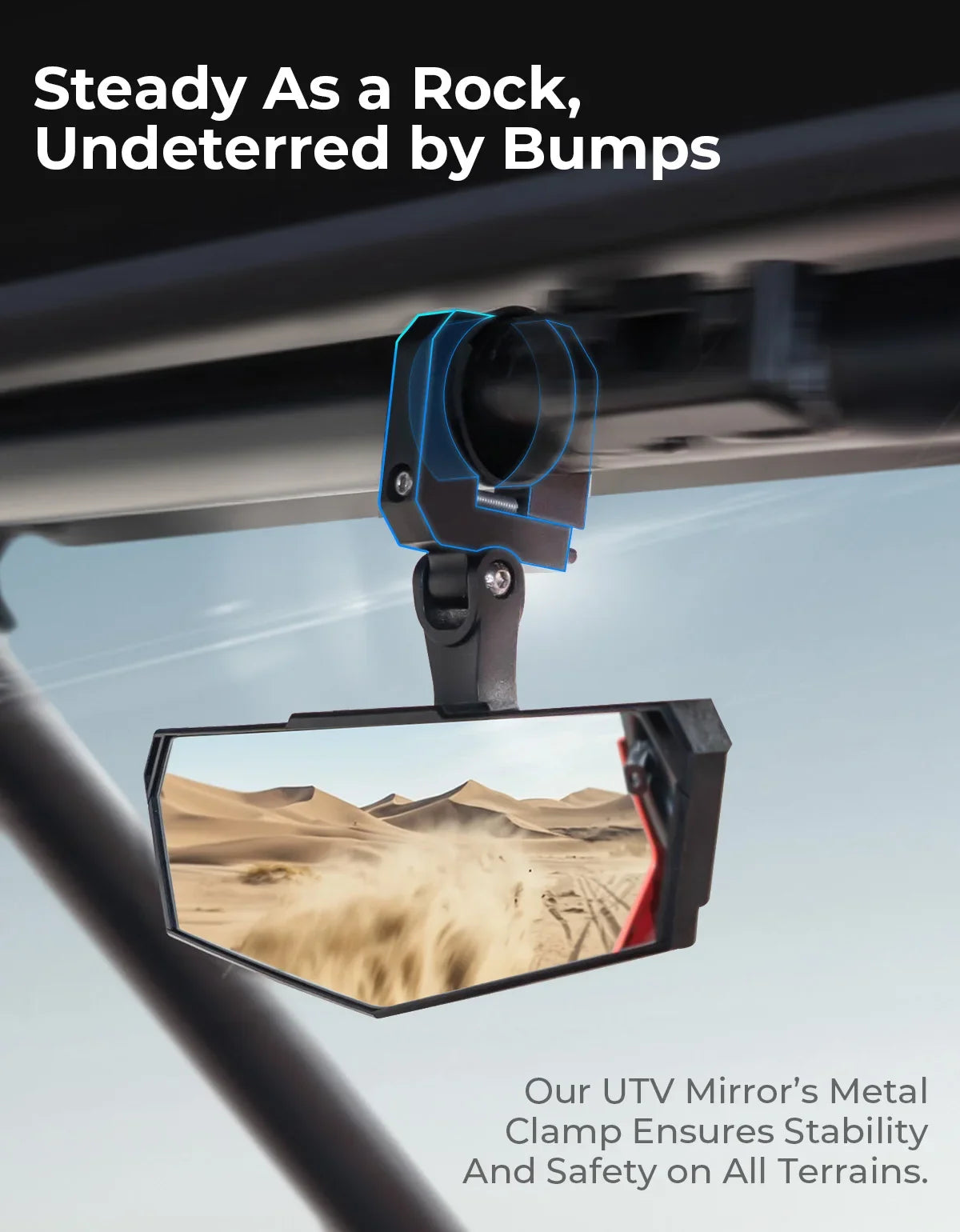 UTV Center Rear View Mirror – 360° Adjustable Aluminum Clamp