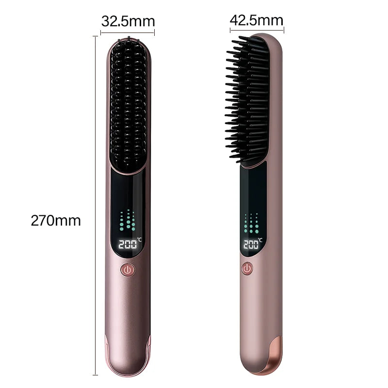 Wireless Negative Ion Hair Brush – Straightener & Curler 2-in-1