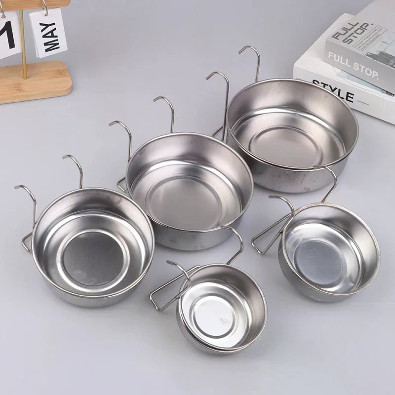 Stainless Steel Hanging Cage Pet Bowl – 5 Sizes | Dogs, Cats & Birds