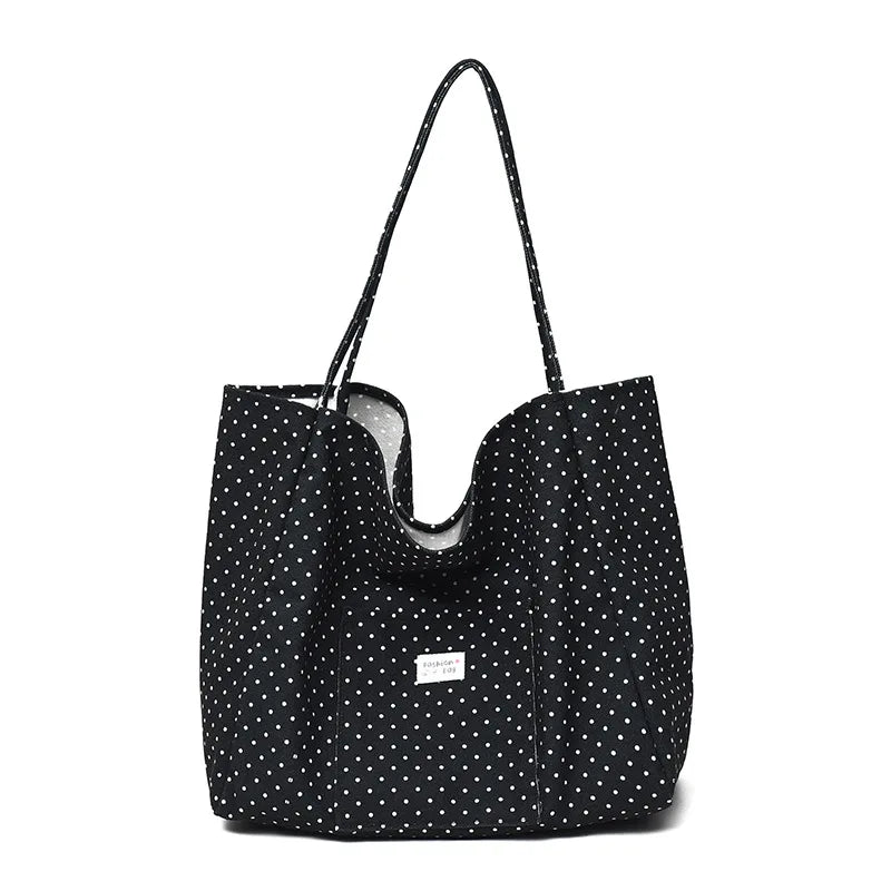 Large Canvas Tote Bag Women Polka Dot Korean Shoulder Bag