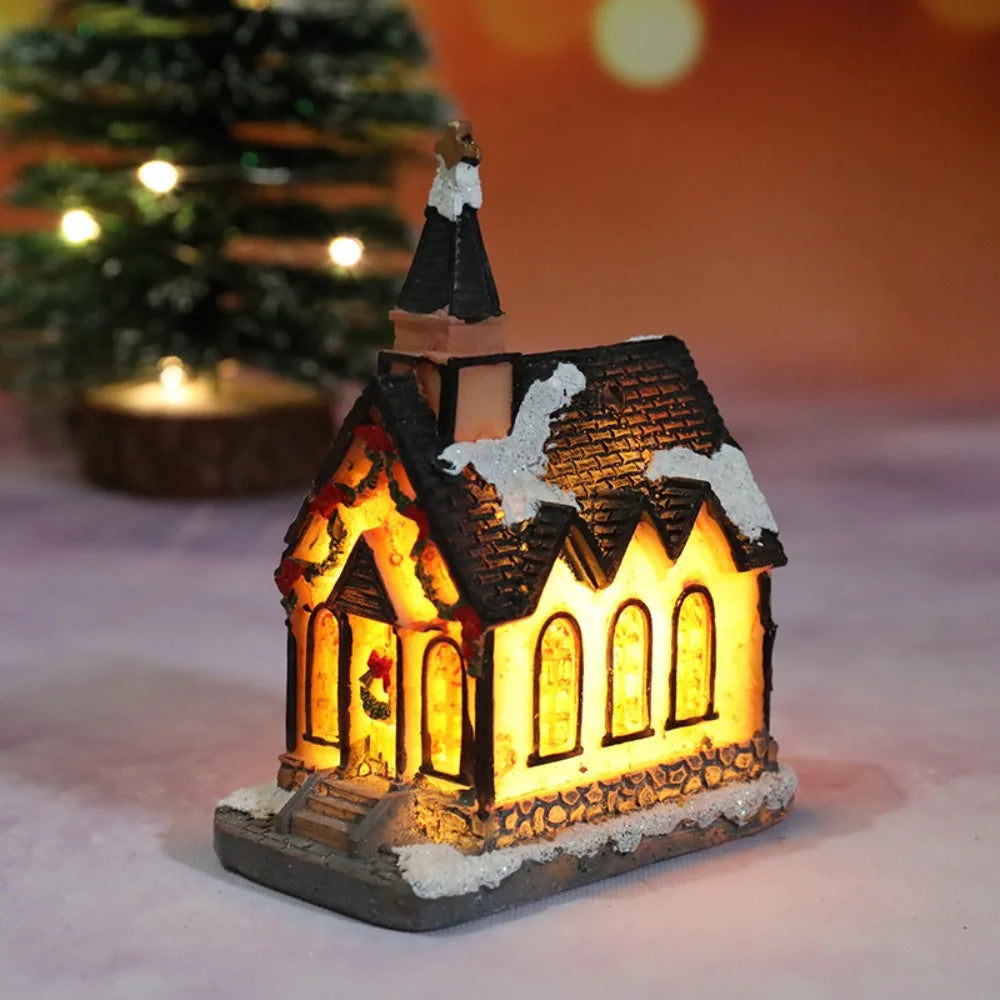 LED Miniature Christmas Village House Resin Ornament Decor