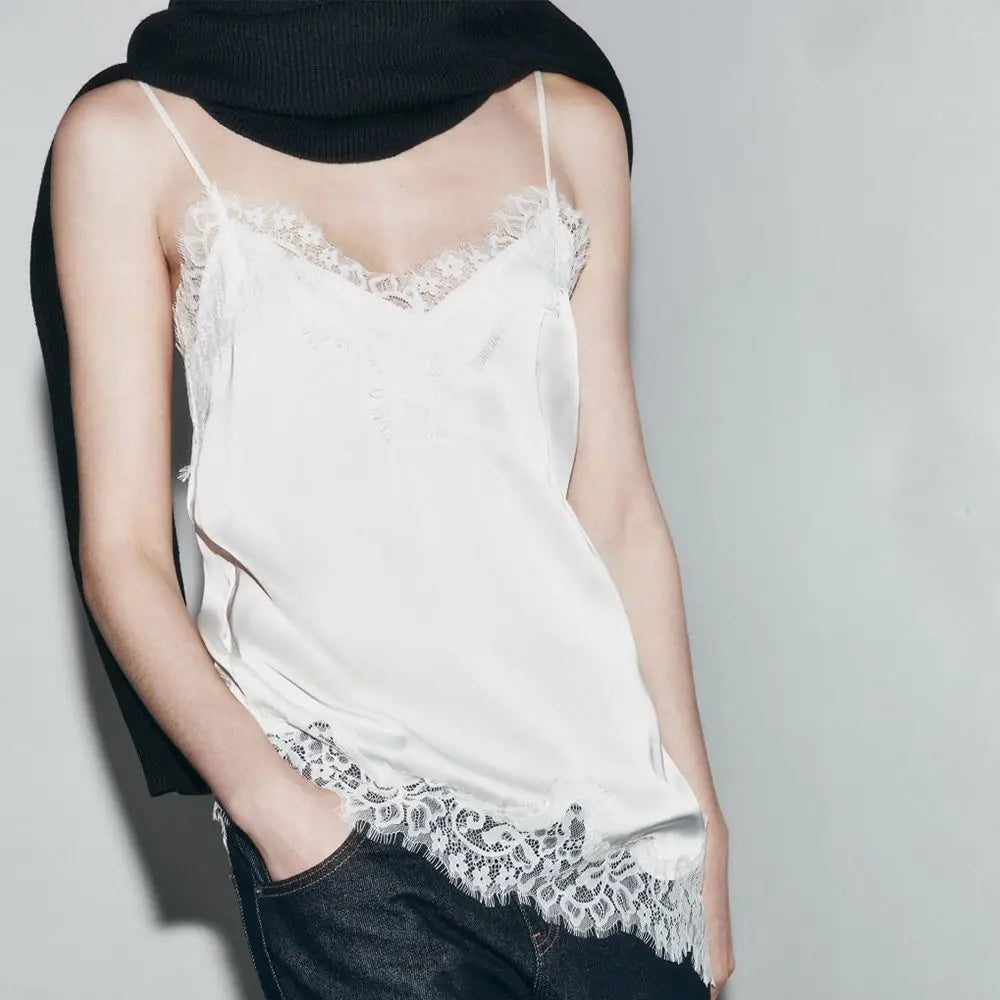 Women's Asymmetrical Lace Backless Camisole Tank Top