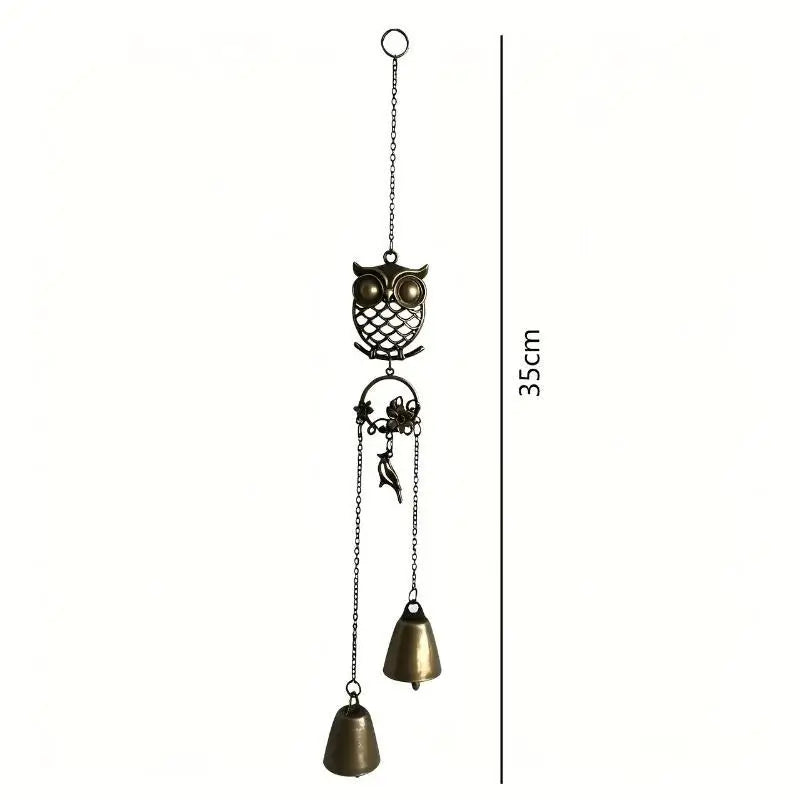 Owl Wind Chime Metal Double Bell Hanging Decor – Garden & Patio