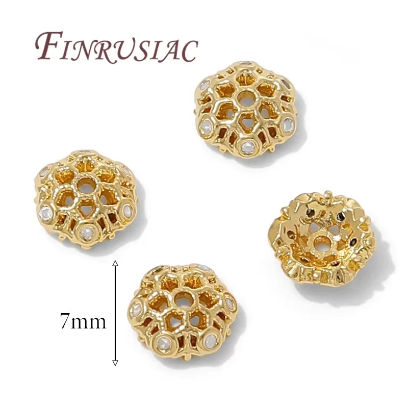 8.5mm Zircon Flower Bead Caps – 18K Gold Plated Brass DIY Jewelry