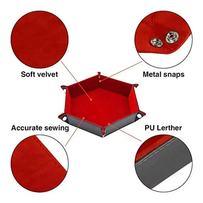 Hexagonal PU Leather Dice Tray – Foldable Board Game Organizer