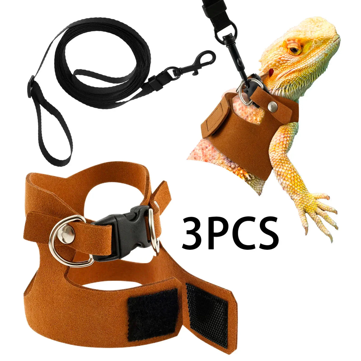3-Pack Lizard Harness & Leash – Bearded Dragon S/M/L Set