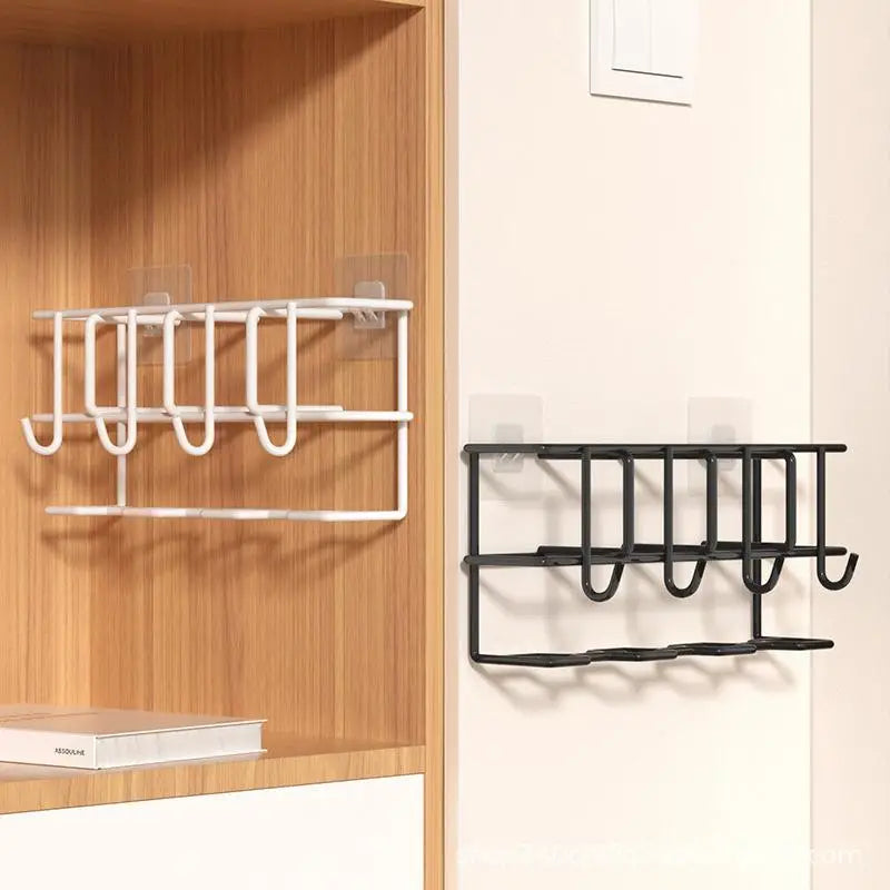 Wall-Mounted Umbrella Holder Indoor Storage Rack with Hooks