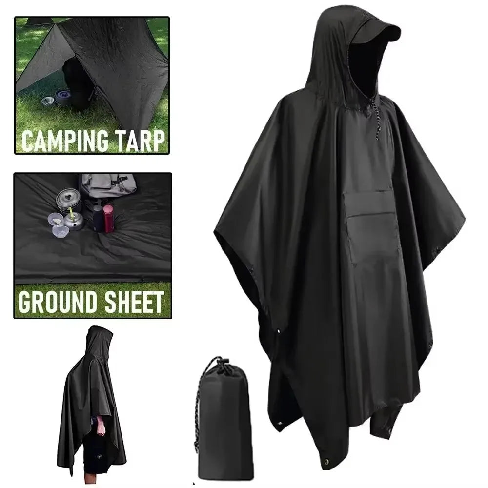 3-in-1 Hooded Waterproof Raincoat – Lightweight Outdoor Poncho