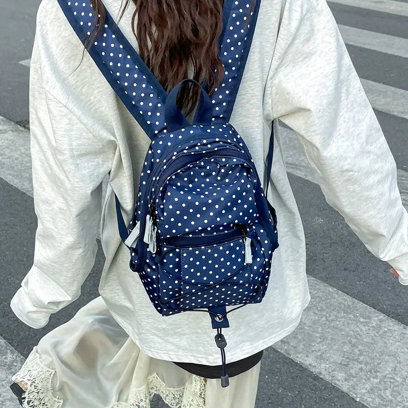 Korean Polka Dot Mini Backpack – Cute Student & Travel Bag