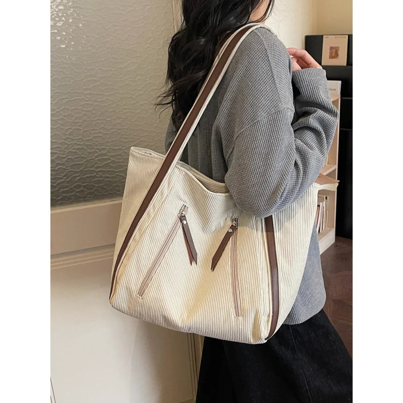 Nixie Corduroy Tote Bag – Large Women's Shoulder Commuter Bag