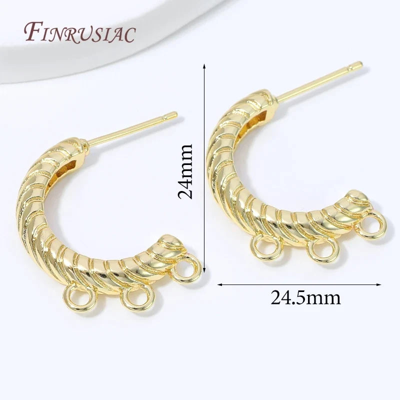 18K Gold Plated Twisted C Hoop Earring Findings | 3 Loop DIY
