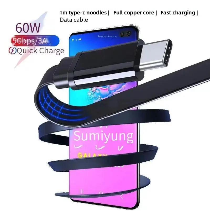 Flat USB to USB-C Cable | PD Fast Charging | Ultra-Thin