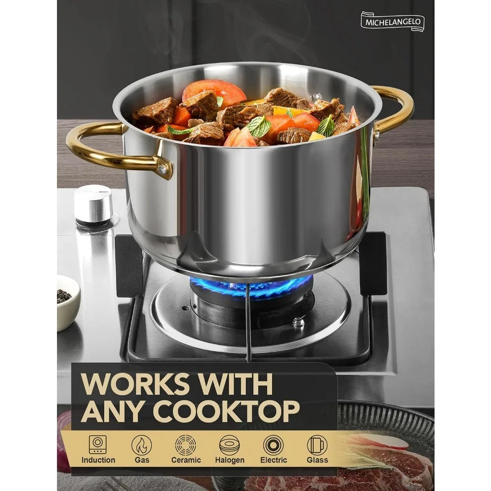 MICHELANGELO Stainless Steel Stock Pot with Lid | Induction Safe