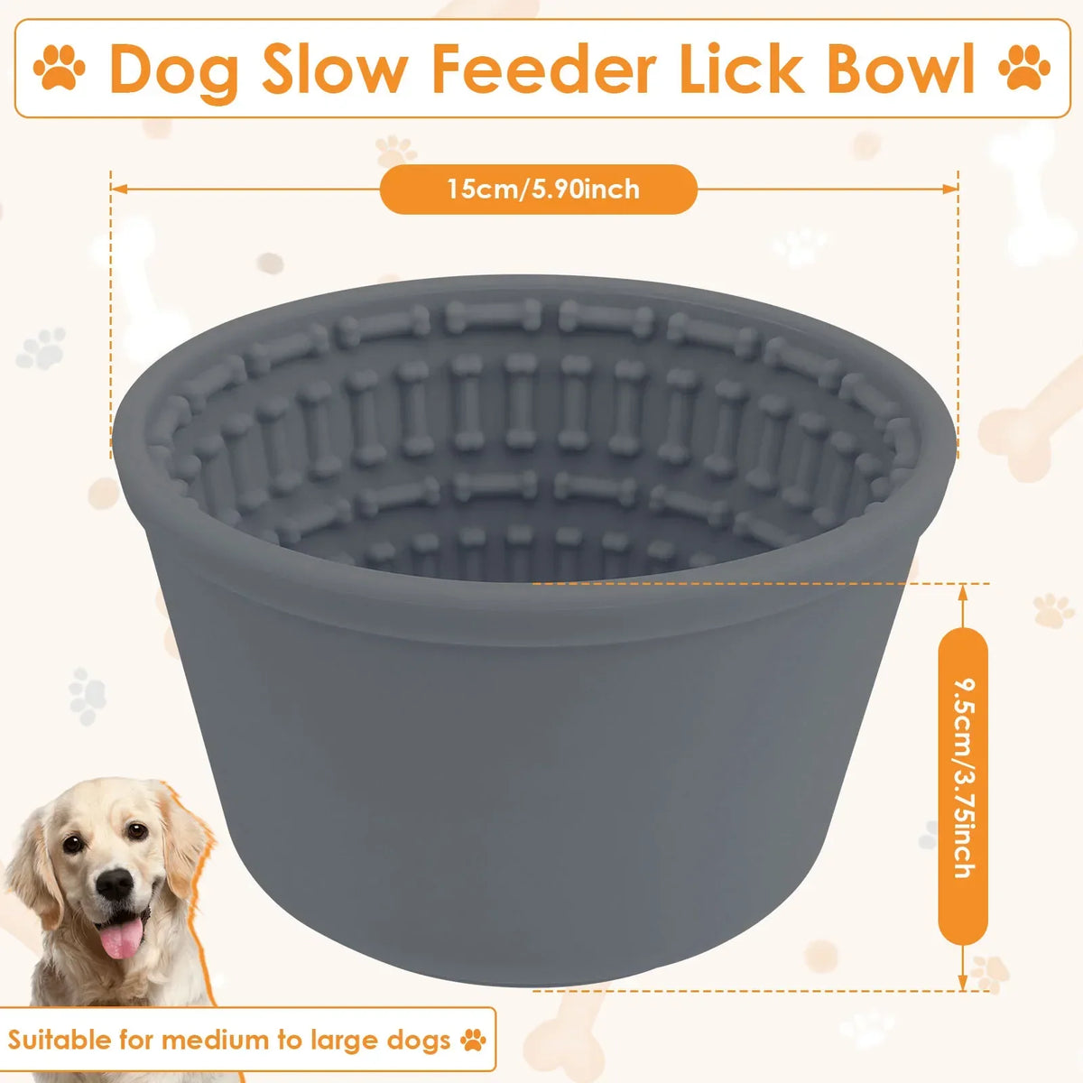 Silicone Slow Feeder Dog Bowl – Large, Anti-Skid Suction Cup