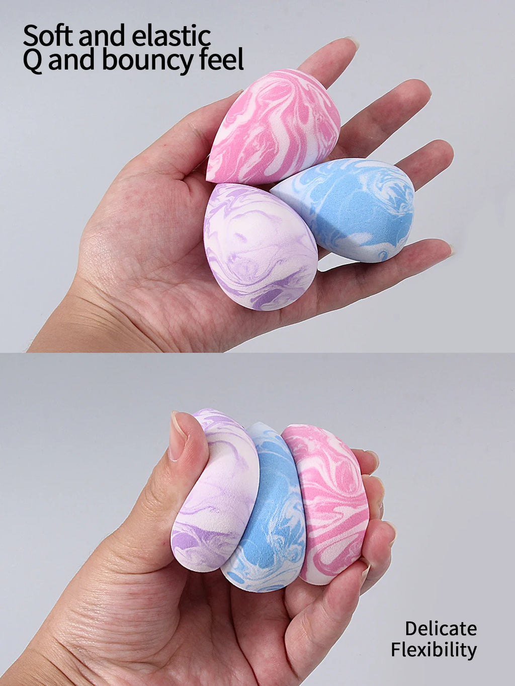 3-Pack Marble Makeup Sponge Eggs – Wet & Dry Foundation Puffs