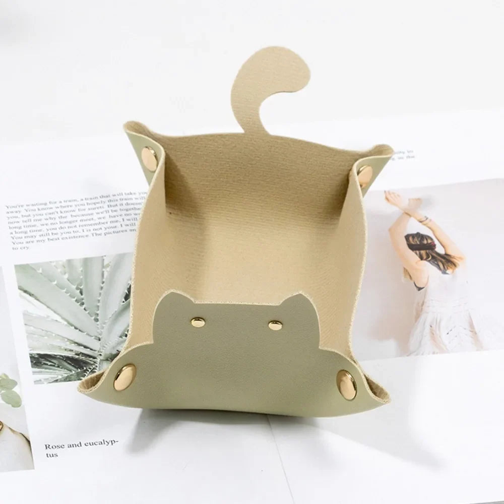 PU Leather Folding Hexagonal Dice Tray – Cute Cat Storage Tray